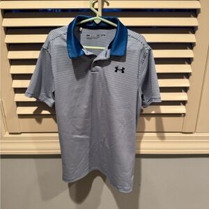 Under Armour Kid’s Golf Shirt - Blue and White Stripes